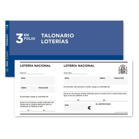 TALONARIO LIDERPAPEL LOTERIA TRES DEL FOLIO 111