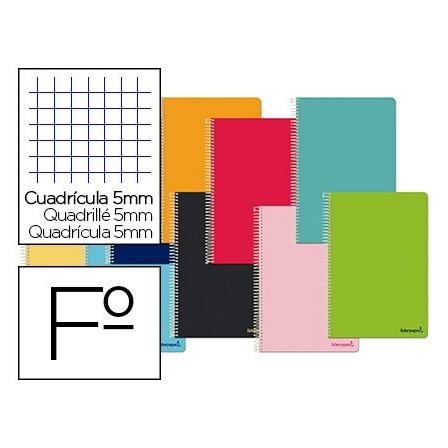 CUADERNO ESPIRAL LIDERPAPEL FOLIO SMART TAPA BLANDA 80H 60GR CUADRO...
