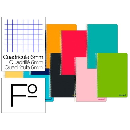 CUADERNO ESPIRAL LIDERPAPEL FOLIO SMART TAPA BLANDA 80H 60GR CUADRO...