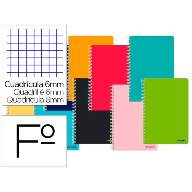 CUADERNO ESPIRAL LIDERPAPEL FOLIO SMART TAPA BLANDA 80H 60GR CUADRO...