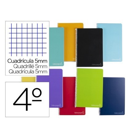 CUADERNO ESPIRAL LIDERPAPEL CUARTO WITTY TAPA DURA 80H 75GR CUADRO ...