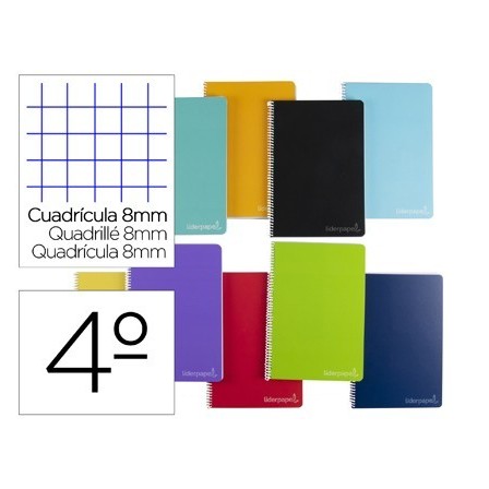 CUADERNO ESPIRAL LIDERPAPEL CUARTO WITTY TAPA DURA 80H 75GR CUADRO ...