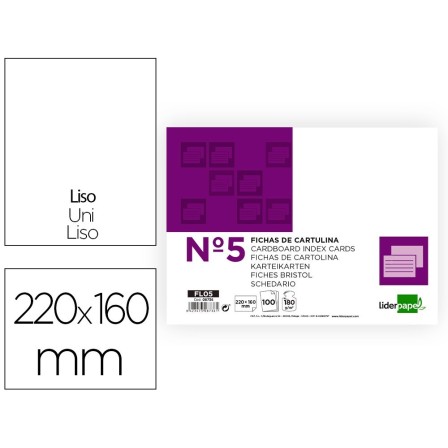 FICHA LIDERPAPEL LISA No.5 160X220MM PAQUETE DE 100 180G