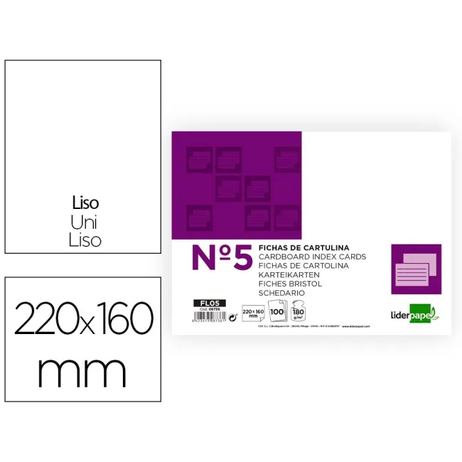 FICHA LIDERPAPEL LISA No.5 160X220MM PAQUETE DE 100 180G