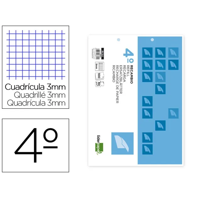 RECAMBIO LIDERPAPEL CUARTO APAISADO 100 H 2TCA-06 CUADRO 3 MM 2 TAL...
