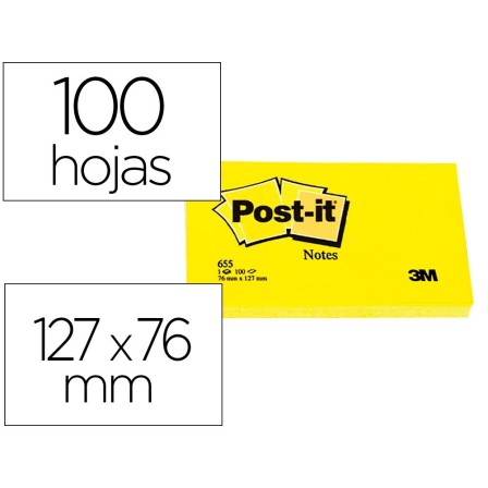 BLOC DE NOTAS ADHESIVAS QUITA Y PON POST-IT 76X127 MM CON 100 HOJAS...