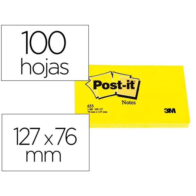 BLOC DE NOTAS ADHESIVAS QUITA Y PON POST-IT 76X127 MM CON 100 HOJAS...