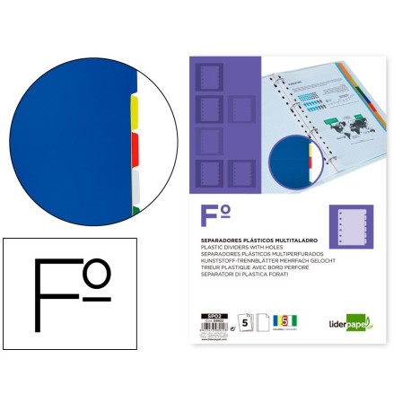 SEPARADOR LIDERPAPEL PLASTICO JUEGO DE 5 SEPARADORES FOLIO 16 TALADROS