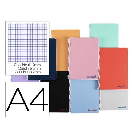 CUADERNO ESPIRAL LIDERPAPEL A4 WONDER TAPA PLASTICO 80H 90GR MILIME...