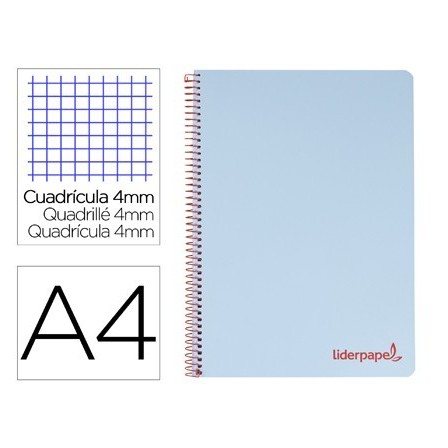 CUADERNO ESPIRAL LIDERPAPEL A4 WONDER TAPA PLASTICO 80H 90GR CUADRO...