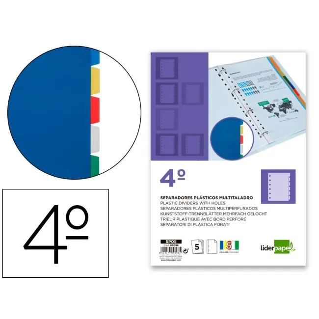 SEPARADOR LIDERPAPEL PLASTICO JUEGO DE 5 SEPARADORES CUARTO 11 TALA...