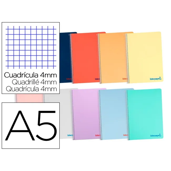 CUADERNO ESPIRAL LIDERPAPEL A5 WONDER TAPA PLASTICO 80H 90G CUADRO ...