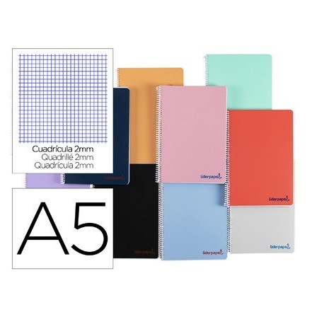 CUADERNO ESPIRAL LIDERPAPEL A5 WONDER TAPA PLASTICO 80H 90G MILIMET...