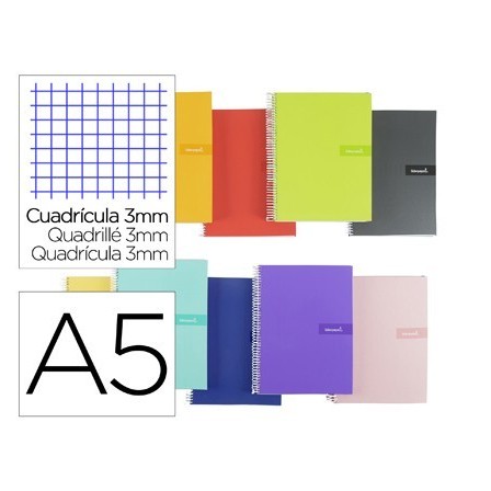 CUADERNO ESPIRAL LIDERPAPEL A5 CRAFTY TAPA FORRADA 80H 90 GR CUADRO...