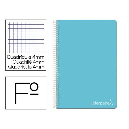 CUADERNO ESPIRAL LIDERPAPEL FOLIO WITTY TAPA DURA 80H 75GR CUADRO 4...