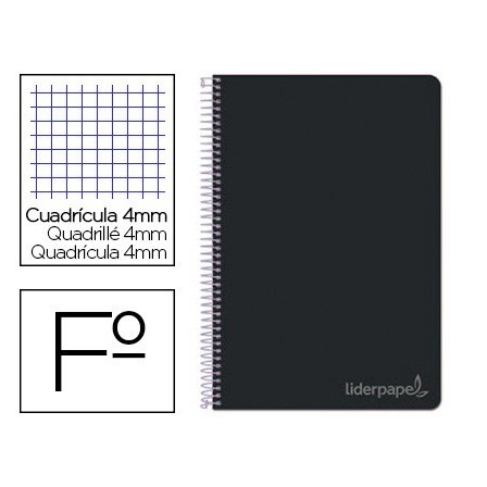 CUADERNO ESPIRAL LIDERPAPEL FOLIO WITTY TAPA DURA 80H 75GR CUADRO 4...