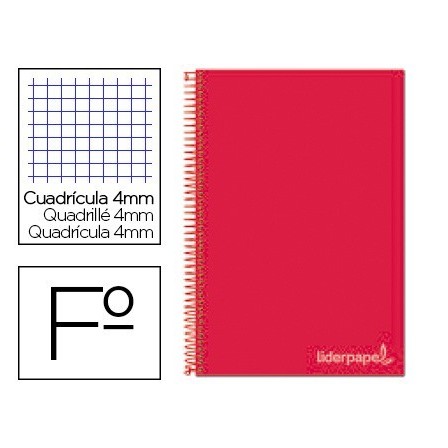 CUADERNO ESPIRAL LIDERPAPEL FOLIO WITTY TAPA DURA 80H 75GR CUADRO 4...