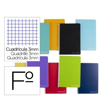 CUADERNO ESPIRAL LIDERPAPEL FOLIO WITTY TAPA DURA 80H 75GR CUADRO 3...