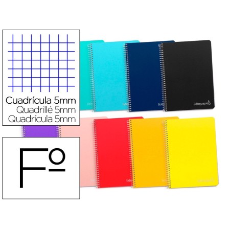 CUADERNO ESPIRAL LIDERPAPEL FOLIO WITTY TAPA DURA 80H 75GR CUADRO 5...