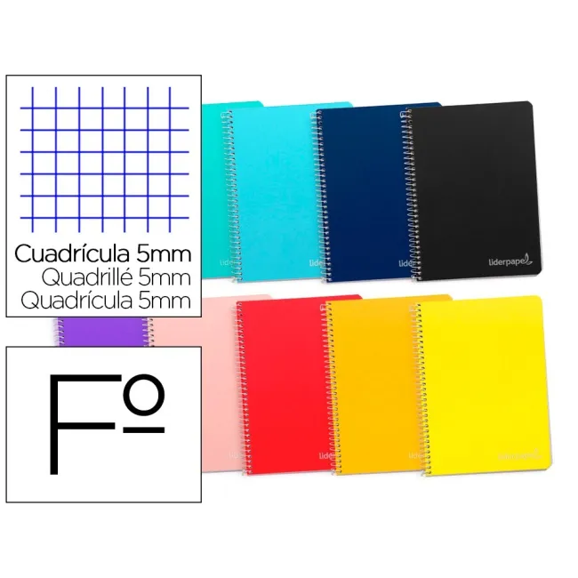 CUADERNO ESPIRAL LIDERPAPEL FOLIO WITTY TAPA DURA 80H 75GR CUADRO 5...