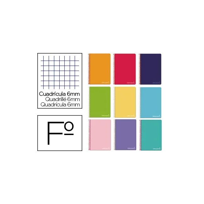 CUADERNO ESPIRAL LIDERPAPEL FOLIO WITTY TAPA DURA 80H 75GR CUADRO 6...