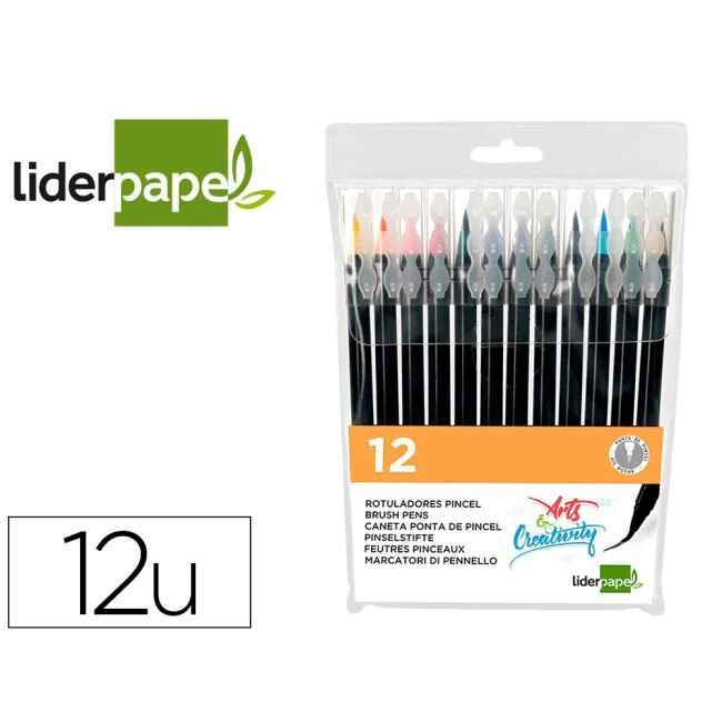ROTULADOR LIDERPAPEL PUNTA PINCEL EXTRA SUAVE ESTUCHE 12 UNIDADES C...