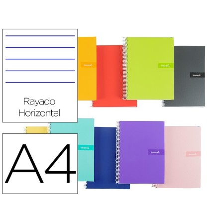 CUADERNO ESPIRAL LIDERPAPEL A4 CRAFTY TAPA FORRADA 80H 90 GR RAYADO...
