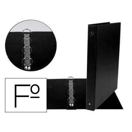 CARPETA LIDERPAPEL 4 ANILLAS 25 MM REDODAS PLASTICO FOLIO COLOR NEGRO