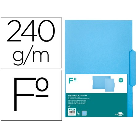 SUBCARPETA CARTULINA LIDERPAPEL FOLIO PESTAÑA CENTRAL 240G/M2 AZUL
