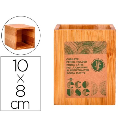 CUBILETE PORTALAPICES LIDERPAPEL BAMBU 100% NATURAL ECOUSE CUADRADO 80X80X100 MM