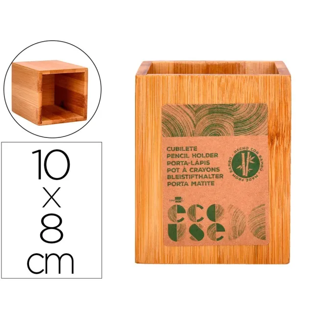 CUBILETE PORTALAPICES LIDERPAPEL BAMBU 100% NATURAL ECOUSE CUADRADO 80X80X100 MM
