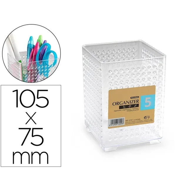 CUBILETE PORTALAPICES PLASTIFORTE TRANSPARENTE PLASTICO ORGANIZER CUADRADO Nº5 75X75X105 MM