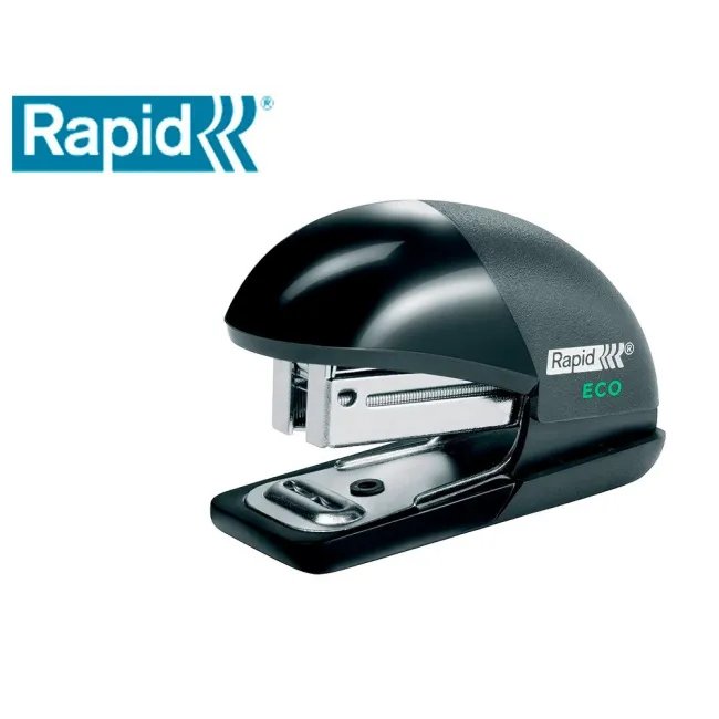 GRAPADORA RAPID MINI FASHION ECO PLASTICO 100% RECICLADO CAPACIDAD 10 HOJAS USA GRAPAS 24/6 Y 26/6 COLOR NEGRO