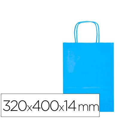 BOLSA PAPEL Q-CONNECT CELULOSA CELESTE L CON ASA RETORCIDA 320X400X14 MM