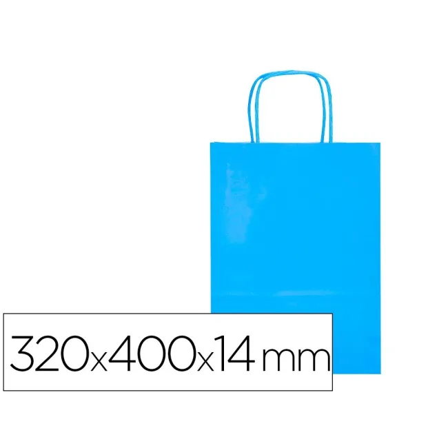BOLSA PAPEL Q-CONNECT CELULOSA CELESTE L CON ASA RETORCIDA 320X400X14 MM