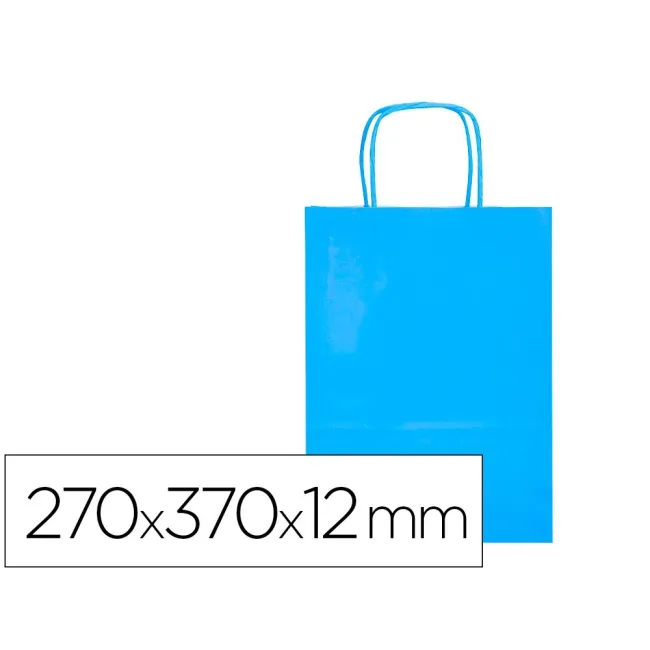 BOLSA PAPEL Q-CONNECT CELULOSA CELESTE M CON ASA RETORCIDA 270X370X12 MM
