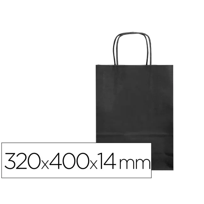 BOLSA PAPEL Q-CONNECT CELULOSA NEGRO L CON ASA RETORCIDA 320X400X14 MM