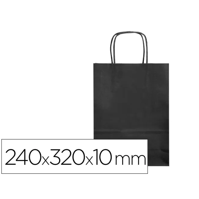 BOLSA PAPEL Q-CONNECT CELULOSA NEGRO S CON ASA RETORCIDA 240X320X10 MM