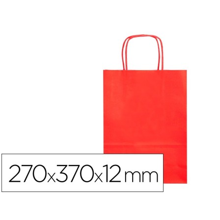 BOLSA PAPEL Q-CONNECT CELULOSA ROJO M CON ASA RETORCIDA 270X370X12 MM
