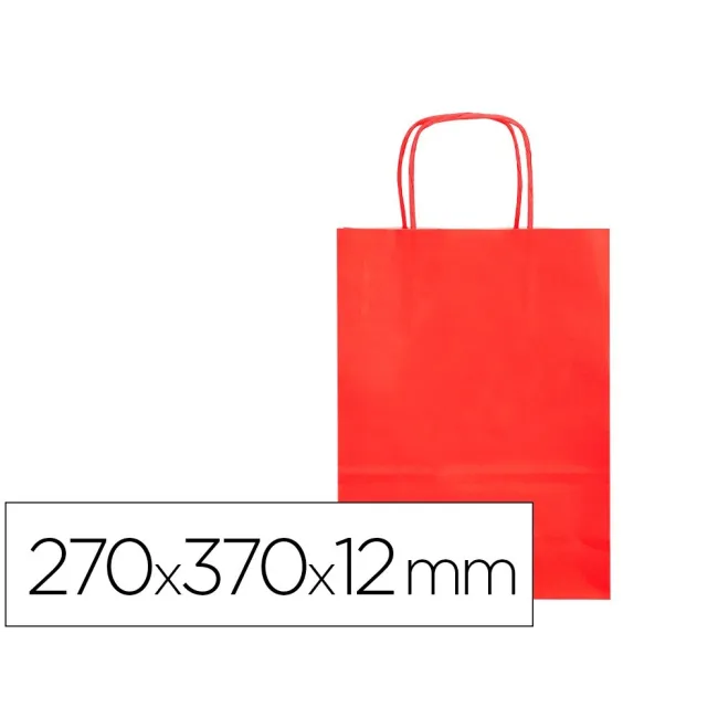 BOLSA PAPEL Q-CONNECT CELULOSA ROJO M CON ASA RETORCIDA 270X370X12 MM