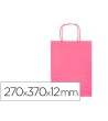 BOLSA PAPEL Q-CONNECT CELULOSA ROSA M CON ASA RETORCIDA 270X370X12 MM