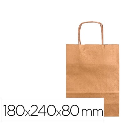 BOLSA PAPEL Q-CONNECT KRAFT NATURAL LISO XS CON ASA RETORCIDA 180X240X80 MM
