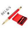 BOLIGRAFO Y ESTUCHE BELIUS PASSION DOR ALUMINIO TEXTURA CEPILLADA COLOR ROJO Y DORADO TINTA AZUL CAJA DE DISEÑO