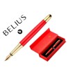 PLUMA BELIUS PASSION DOR ALUMINIO TEXTURA CEPILLADA COLOR ROJO Y DORADO TINTA AZUL CAJA DE DISEÑO