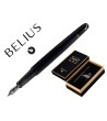 PLUMA Y FRASCO DE TINTA BELIUS ORIGEN 1995 ALUMINIO TEXTURA CEPILLADA COLOR NEGRO TINTA NEGRA CAJA DISEÑO
