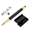 BOLIGRAFO BELIUS PASSION DOR ALUMINIO TEXTURA CEPILLADA COLOR NEGRO Y DORADO TINTA AZUL CAJA DE DISEÑO