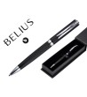BOLIGRAFO BELIUS TURBO ALUMINIO TEXTURA PUNTEADA COLOR NEGRO Y PLATEADO TINTA AZUL CAJA DE DISEÑO