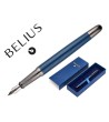 PLUMA BELIUS NEPTUNO ALUMINIO TEXTURA WAVY COLOR AZUL MARINO TINTA AZUL CAJA DE DISEÑO