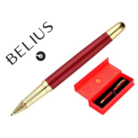 BOLIGRAFO BELIUS SOIREE ALUMINIO COLOR ART DECO GRANATE Y DORADO TINTA AZUL CAJA DE DISEÑO