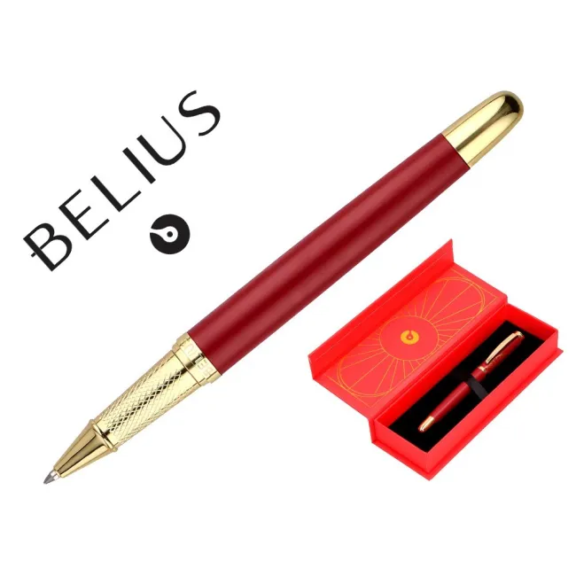 BOLIGRAFO BELIUS SOIREE ALUMINIO COLOR ART DECO GRANATE Y DORADO TINTA AZUL CAJA DE DISEÑO